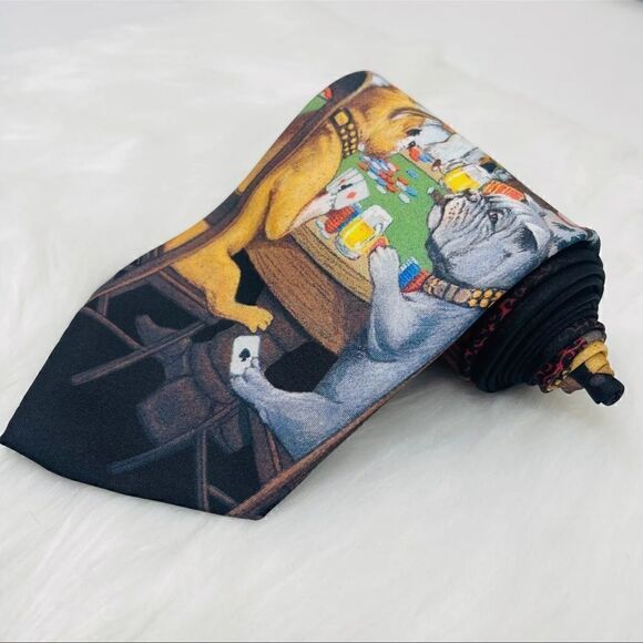 Ralph Marlin Men's Dogs Playing Poker Vintage 90's Necktie Artwear USA Made - Picture 2 of 9